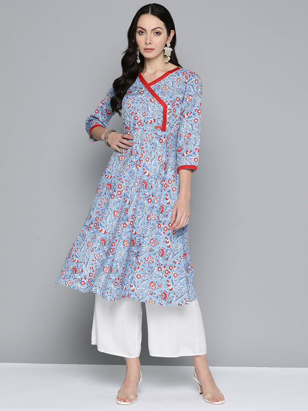 Jompers Women's Blue Floral Printed Anarkali Kurta - Distacart