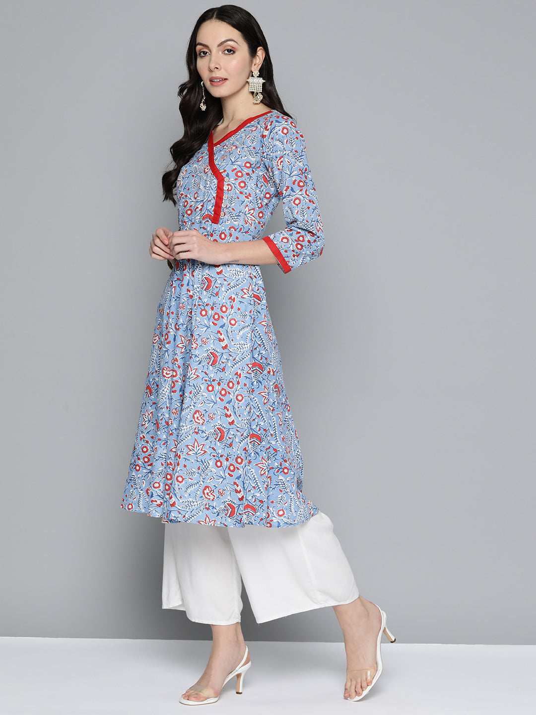 Jompers Women's Blue Floral Printed Anarkali Kurta - Distacart