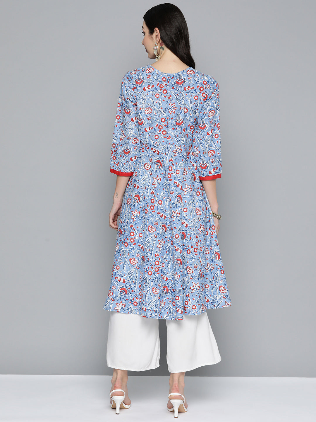 Jompers Women's Blue Floral Printed Anarkali Kurta - Distacart
