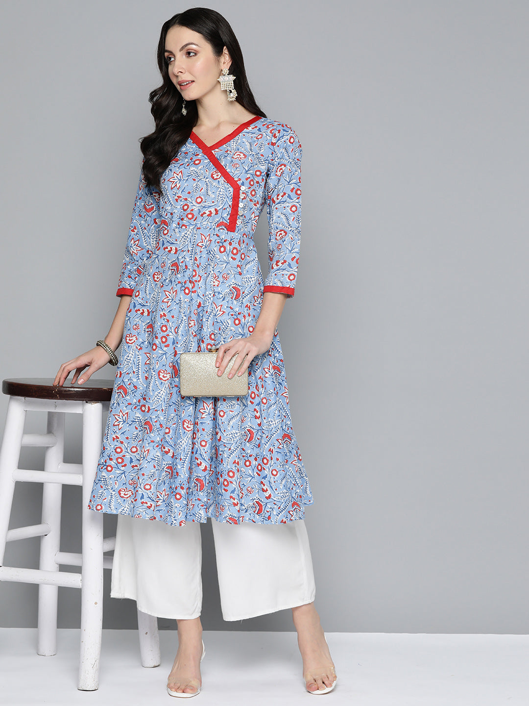 Jompers Women's Blue Floral Printed Anarkali Kurta - Distacart