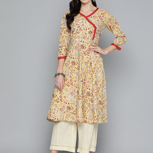 Jompers Women's Yellow Floral Printed Anarkali Kurta - Distacart