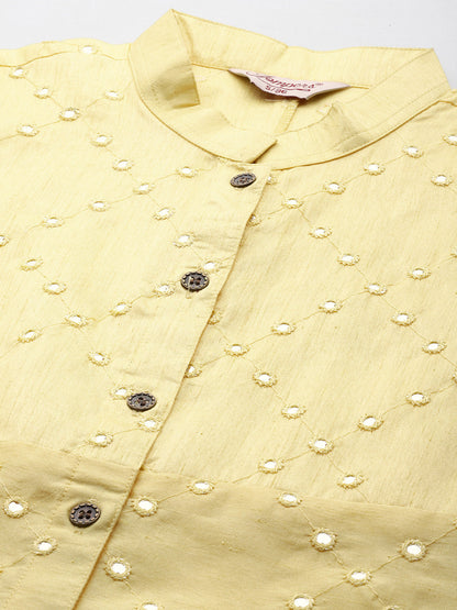 Jompers Women's Geometric Embroidered Mirror Work Kurta - Lemon - Distacart
