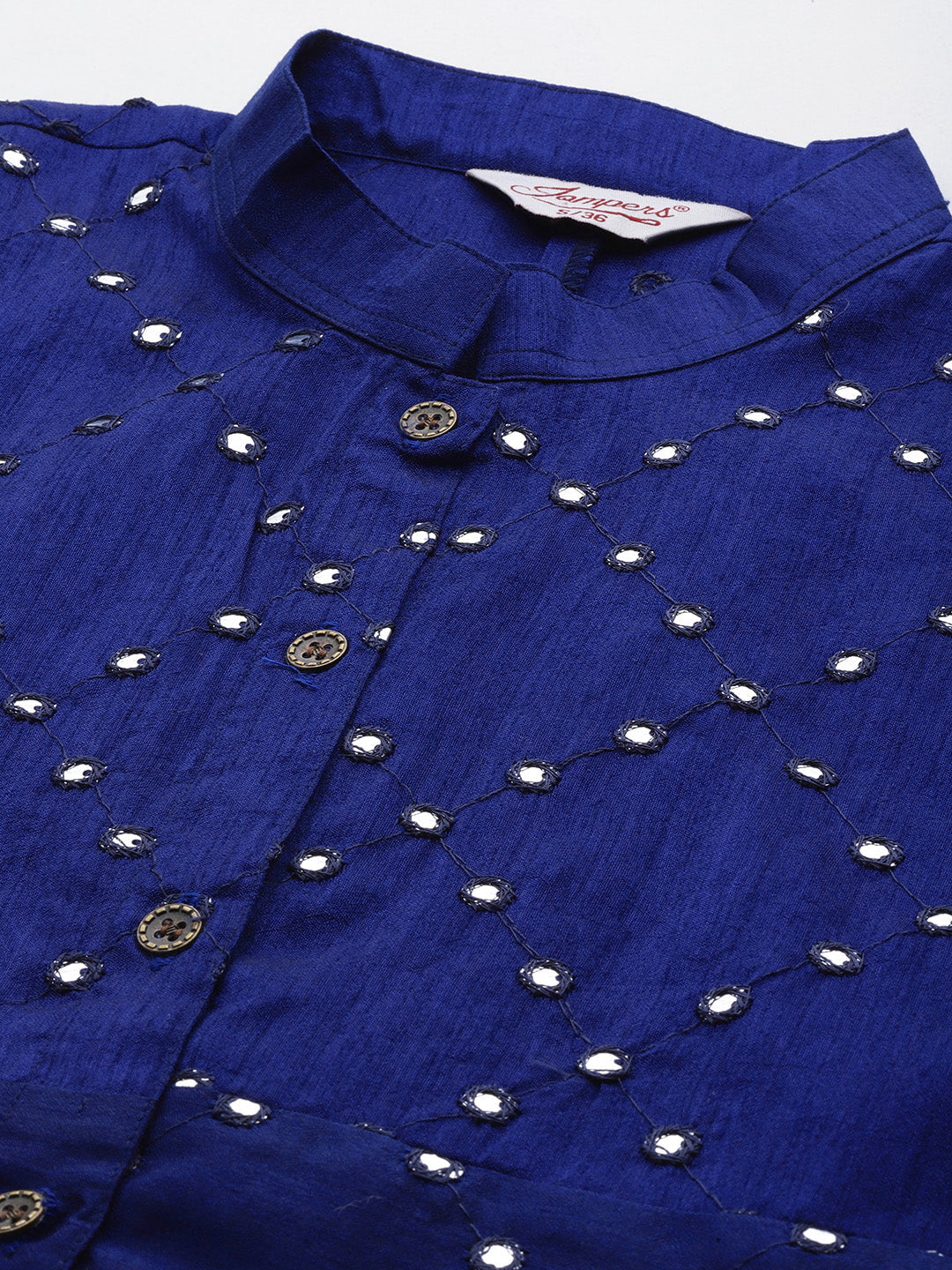 Jompers Women's Geometric Embroidered Mirror Work Kurta - Navy Blue - Distacart