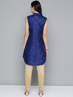 Thumbnail for Jompers Women's Geometric Embroidered Mirror Work Kurta - Navy Blue - Distacart