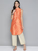 Jompers Women's Geometric Embroidered Mirror Work Kurta - Peach - Distacart