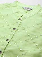 Thumbnail for Jompers Women's Geometric Embroidered Mirror Work Kurta - Pista - Distacart
