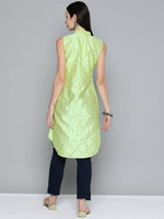 Thumbnail for Jompers Women's Geometric Embroidered Mirror Work Kurta - Pista - Distacart