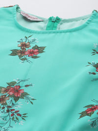 Thumbnail for Jompers Women's Floral Print Georgette A-Line Midi Dress - Blue - Distacart