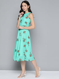 Thumbnail for Jompers Women's Floral Print Georgette A-Line Midi Dress - Blue - Distacart