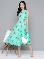 Thumbnail for Jompers Women's Floral Print Georgette A-Line Midi Dress - Blue - Distacart