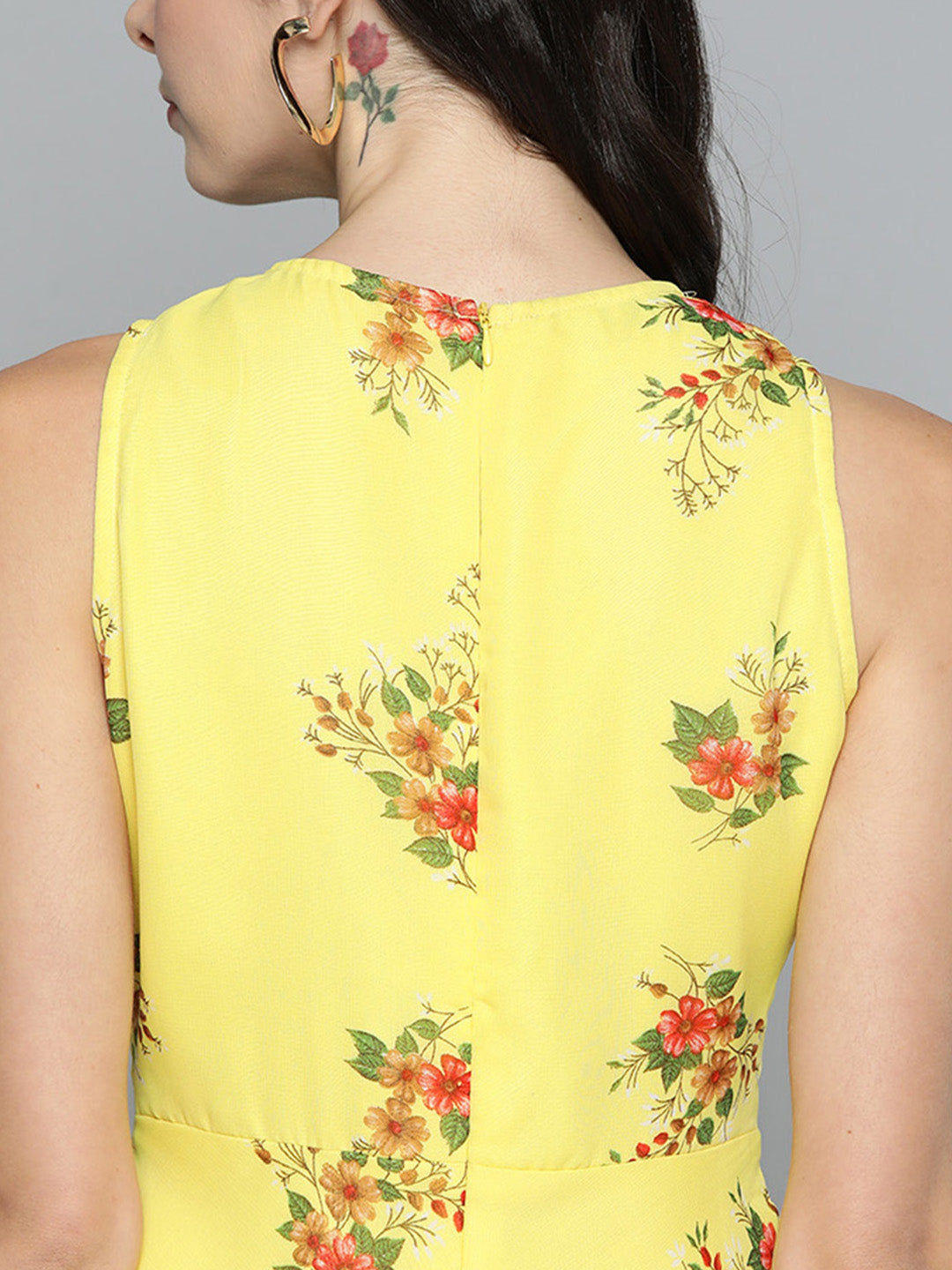 Jompers Women's Floral Print Georgette A-Line Midi Dress - Yellow - Distacart