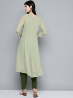 Thumbnail for Jompers Women's Embroidered yok flared georgette kurta - Green - Distacart