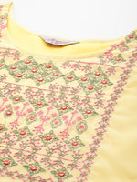 Thumbnail for Jompers Women's Embroidered yok flared georgette kurta - Yellow - Distacart