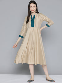 Thumbnail for Jompers Women's Sequin work, flared ethnic dress - Beige - Distacart