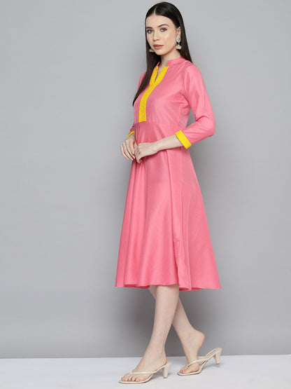 Jompers Women's Sequin work, flared ethnic dress - PInk - Distacart
