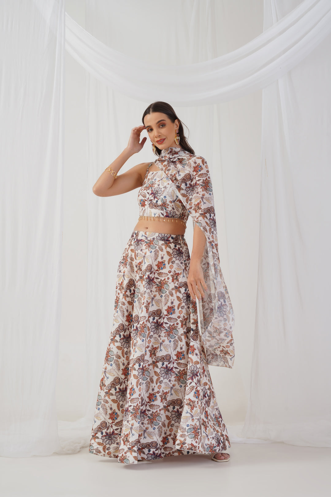 Jompers Women's Printed Beads & Stones Ready to Wear Lehenga & Blouse With Dupatta - Ivory - Distacart