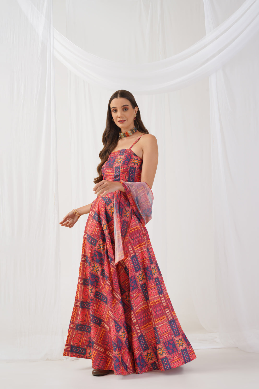 Jompers Women's Red Printed Beads & Stones Ready to Wear Lehenga & Blouse With Dupatta - Distacart