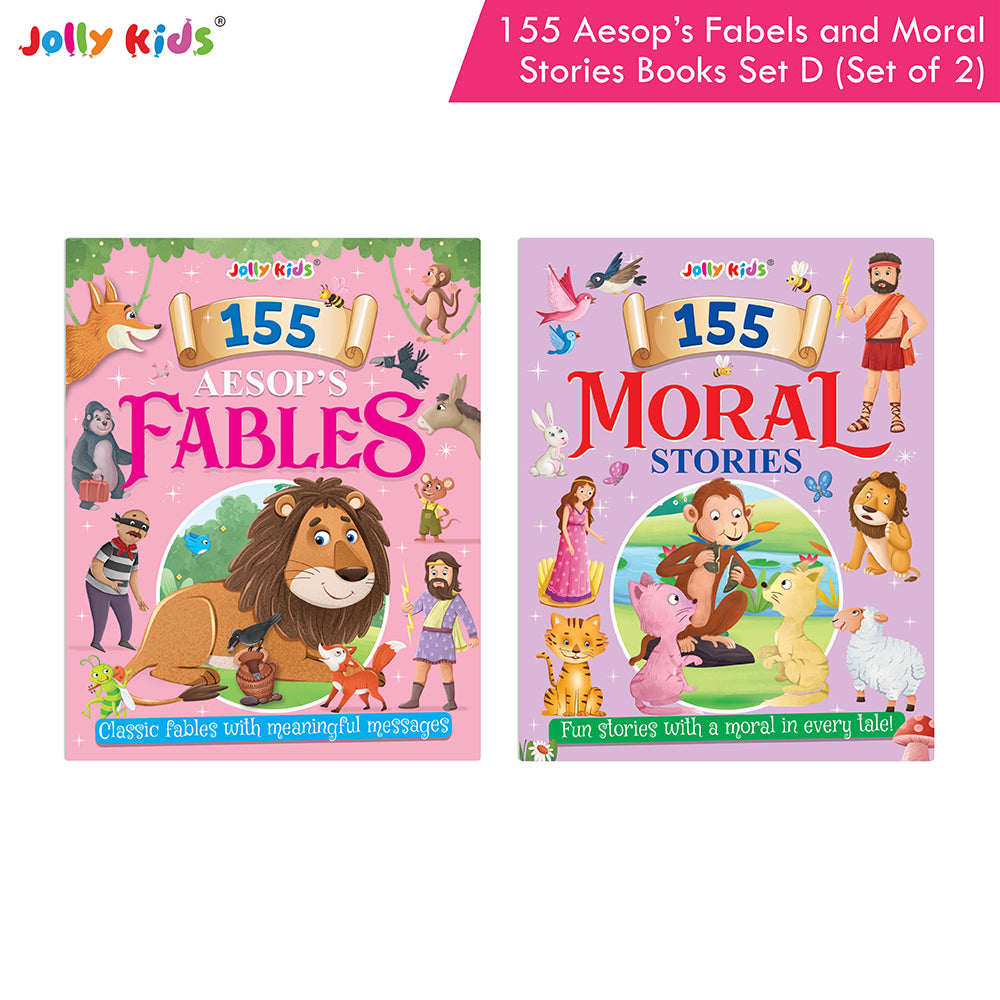 Jolly Kids 155 Aesop’S Fables And Moral Story Books Set D For Kids - Set Of 2 Illustrated English Books With Animal Tales, Timeless Wisdom And Life Lessons - Jolly Kids