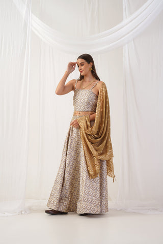Jompers Women's Ivory Jacquard Beads & Stones Ready to Wear Lehenga & Blouse With Dupatta - Distacart