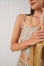 Thumbnail for Jompers Women's Ivory Jacquard Beads & Stones Ready to Wear Lehenga & Blouse With Dupatta - Distacart