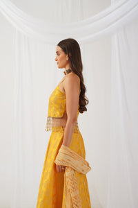 Thumbnail for Jompers Women's Yellow Beads & Stones Ready to Wear Lehenga & Blouse With Dupatta - Distacart