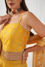 Thumbnail for Jompers Women's Yellow Beads & Stones Ready to Wear Lehenga & Blouse With Dupatta - Distacart