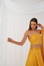 Thumbnail for Jompers Women's Yellow Beads & Stones Ready to Wear Lehenga & Blouse With Dupatta - Distacart
