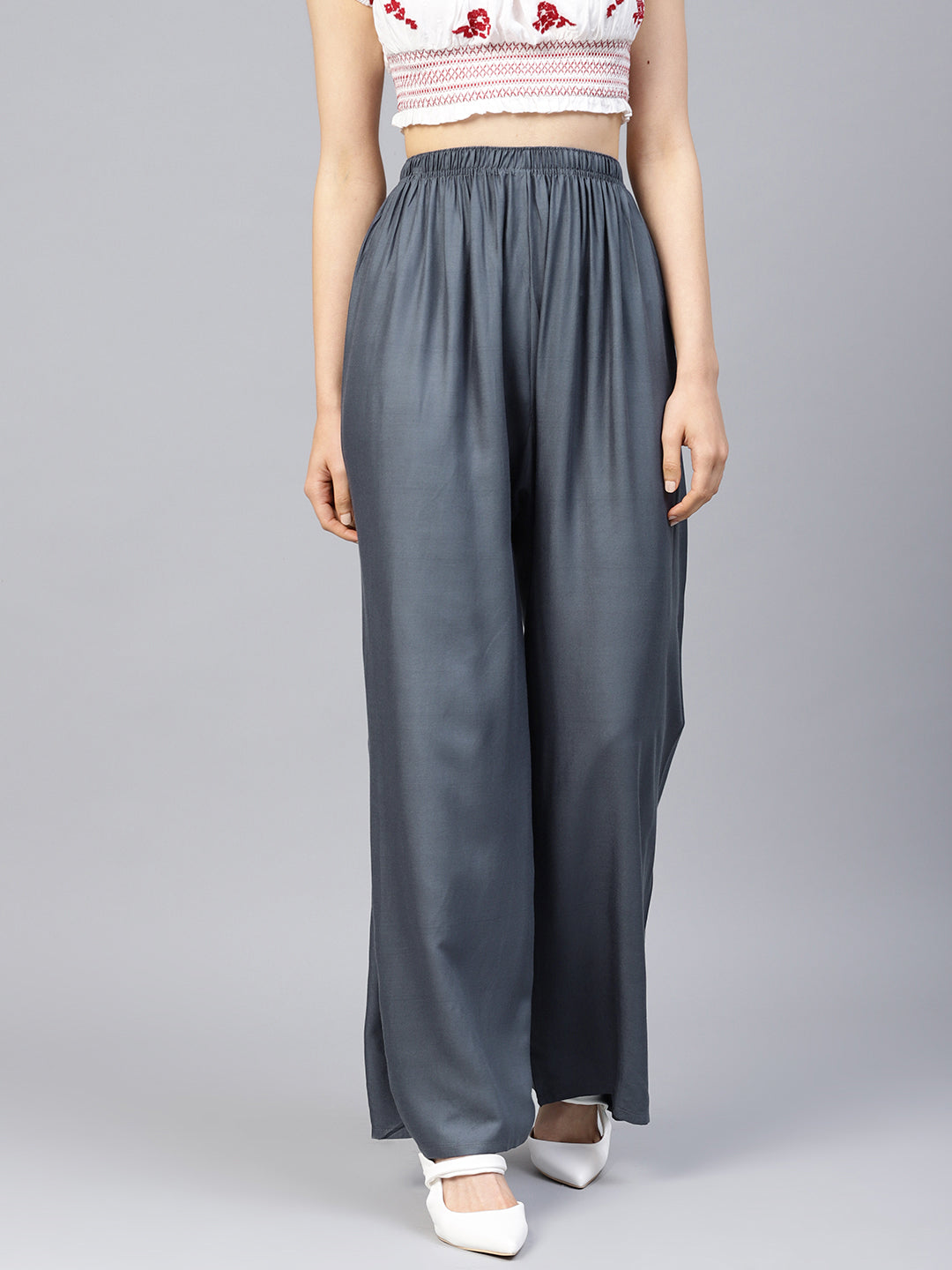 Jompers Women's Grey Straight Elasticated Palazzo - Distacart