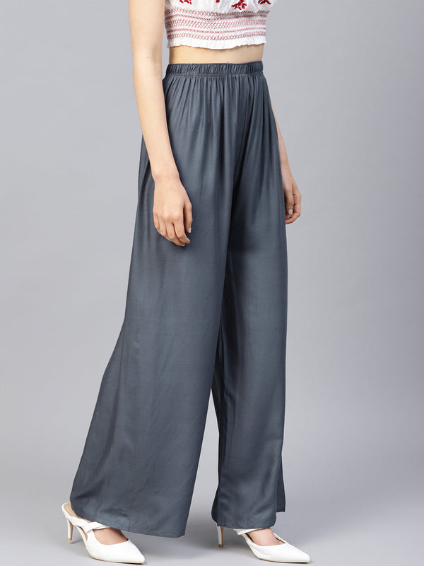 Jompers Women's Grey Straight Elasticated Palazzo - Distacart