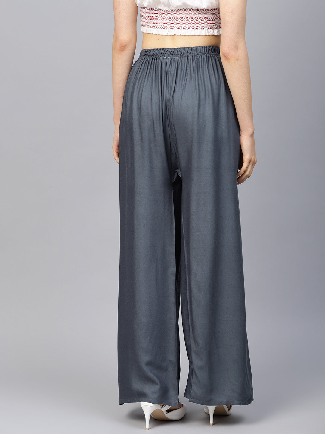Jompers Women's Grey Straight Elasticated Palazzo - Distacart