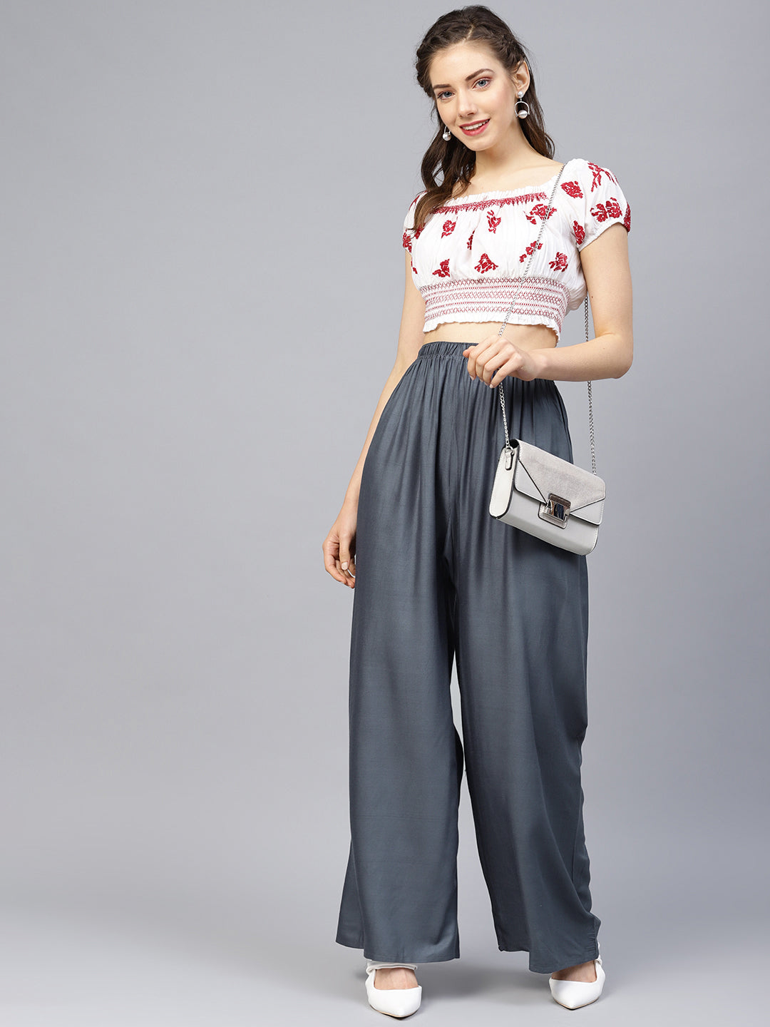 Jompers Women's Grey Straight Elasticated Palazzo - Distacart