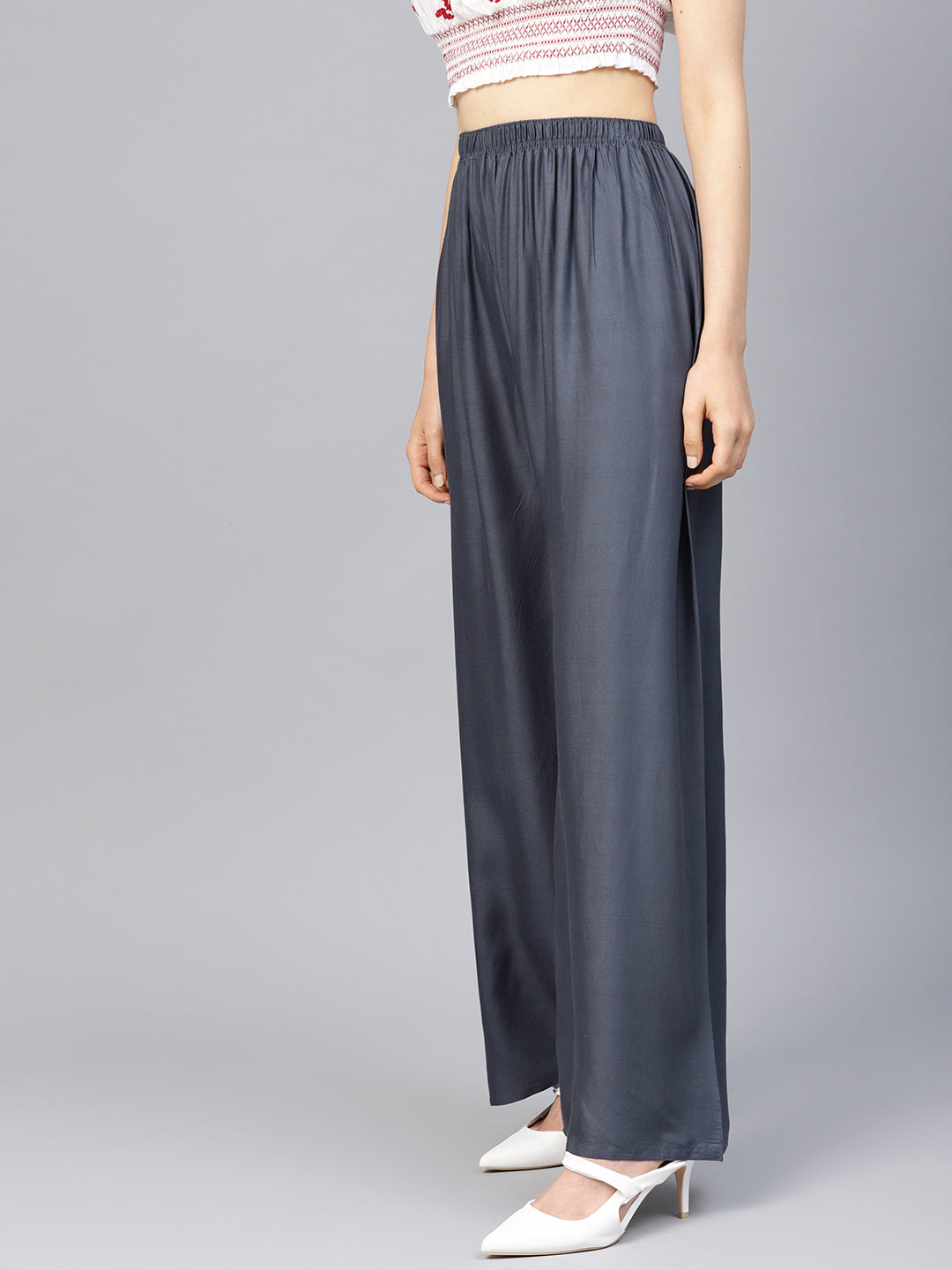 Jompers Women's Grey Straight Elasticated Palazzo - Distacart
