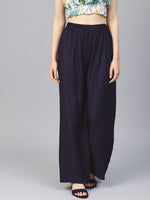 Thumbnail for Jompers Women's Navy Blue Straight Elasticated Palazzo - Distacart