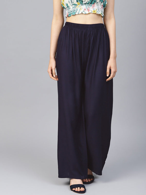 Jompers Women's Navy Blue Straight Elasticated Palazzo - Distacart