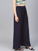 Thumbnail for Jompers Women's Navy Blue Straight Elasticated Palazzo - Distacart