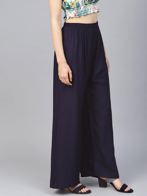 Jompers Women's Navy Blue Straight Elasticated Palazzo - Distacart
