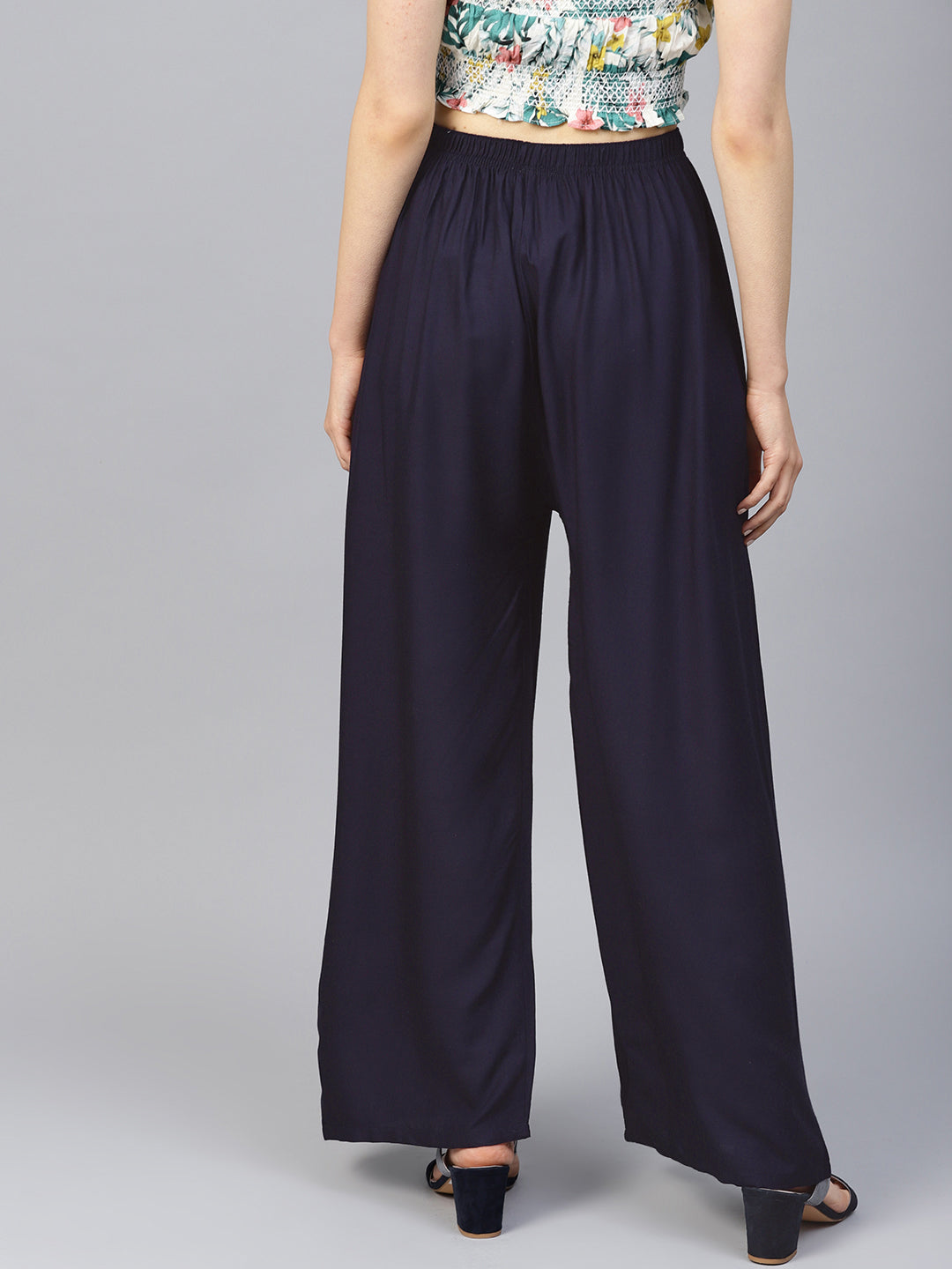 Jompers Women's Navy Blue Straight Elasticated Palazzo - Distacart
