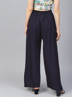 Thumbnail for Jompers Women's Navy Blue Straight Elasticated Palazzo - Distacart