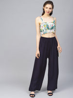 Thumbnail for Jompers Women's Navy Blue Straight Elasticated Palazzo - Distacart