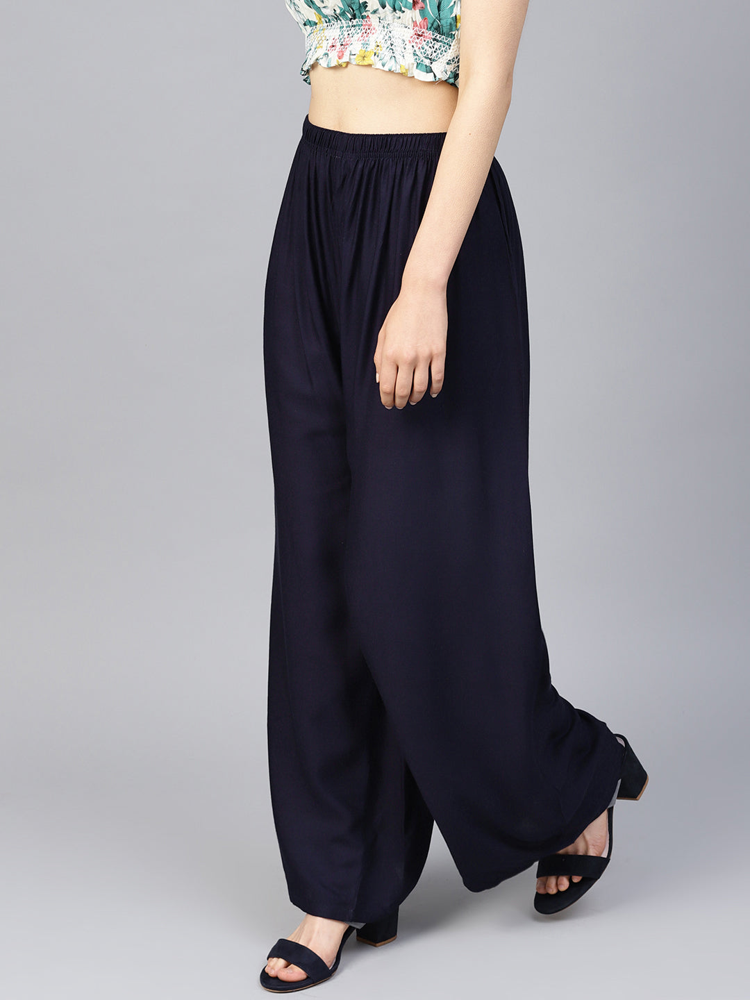 Jompers Women's Navy Blue Straight Elasticated Palazzo - Distacart