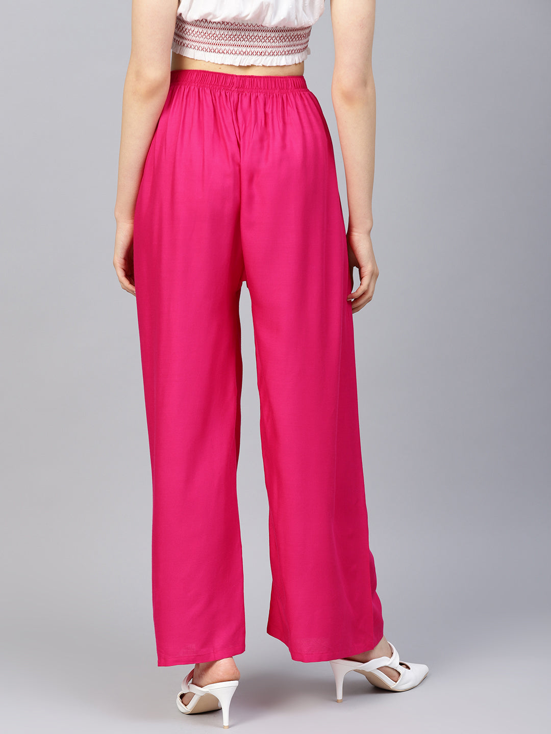 Jompers Women's Pink Straight Elasticated Palazzo - Distacart