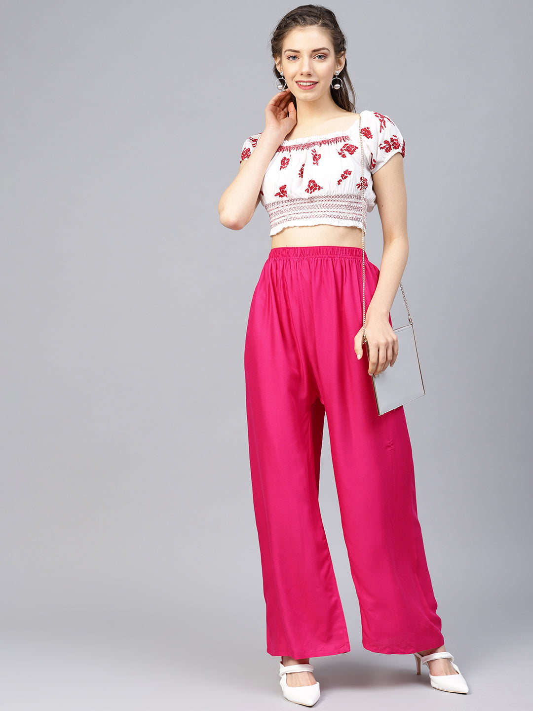 Jompers Women's Pink Straight Elasticated Palazzo - Distacart