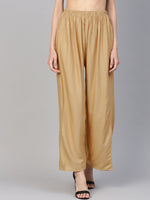Thumbnail for Jompers Women's Beige Straight Elasticated Palazzo - Distacart