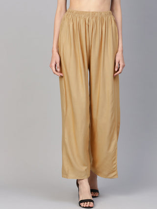 Jompers Women's Beige Straight Elasticated Palazzo - Distacart