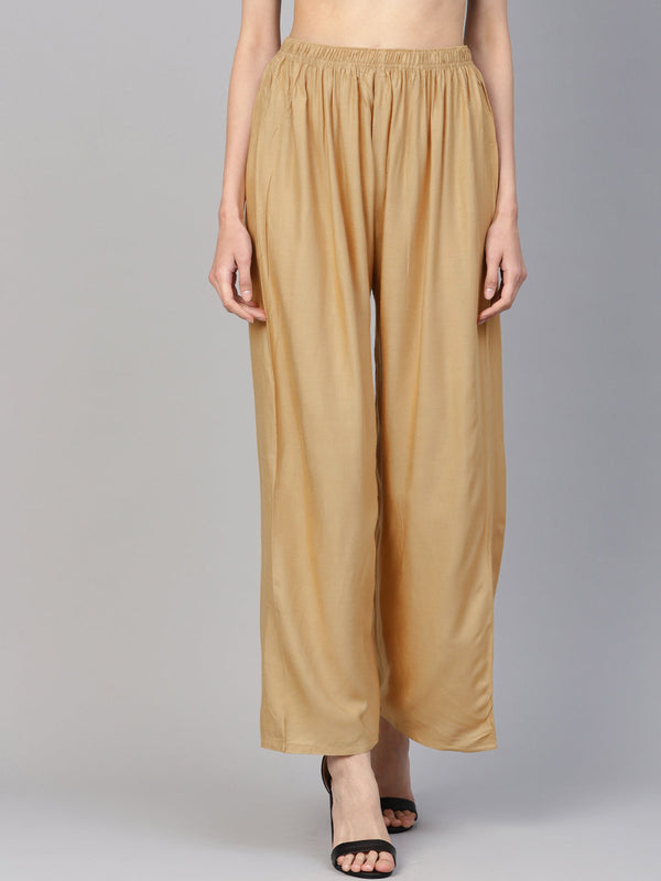 Jompers Women's Beige Straight Elasticated Palazzo - Distacart