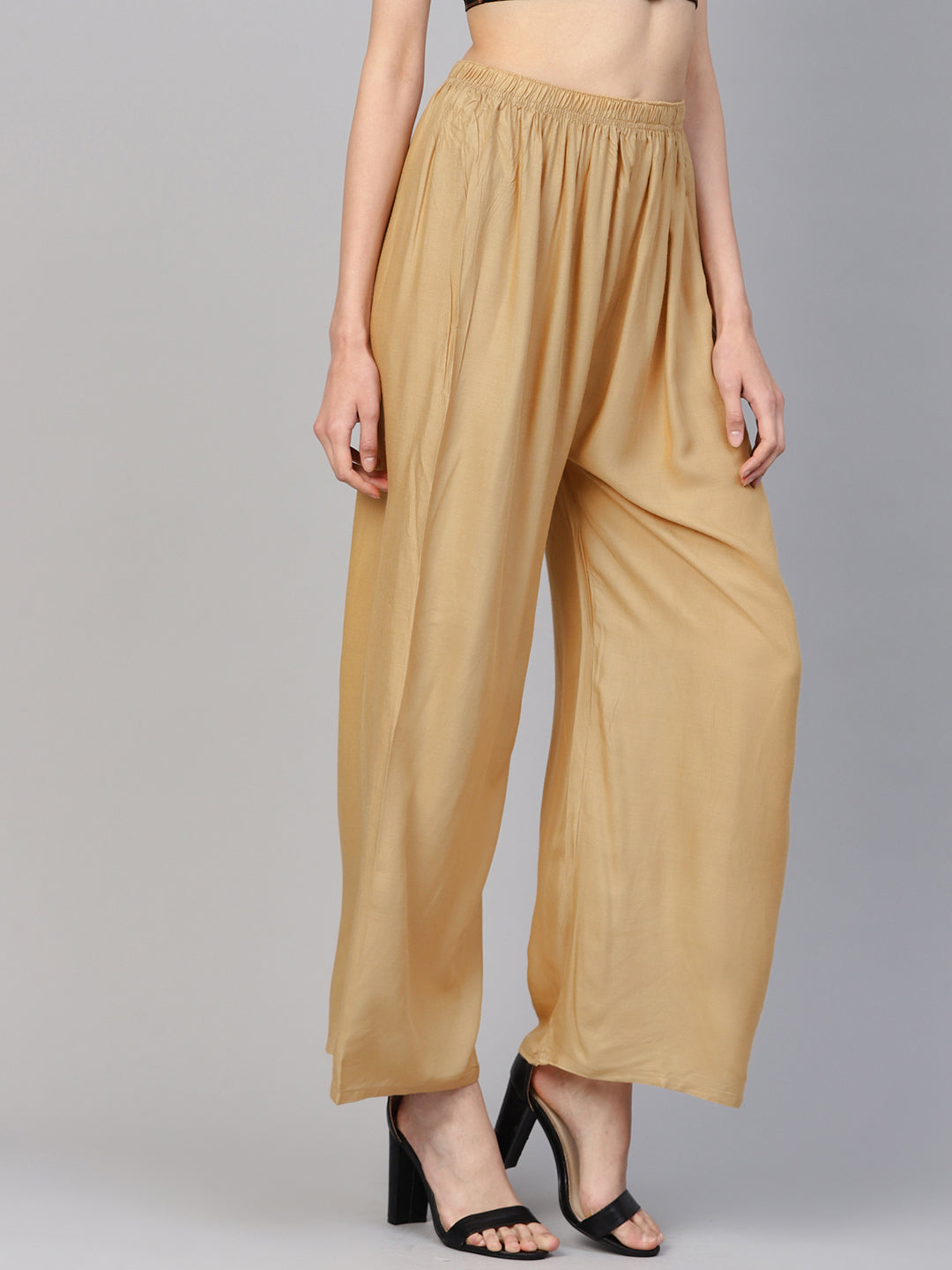 Jompers Women's Beige Straight Elasticated Palazzo - Distacart