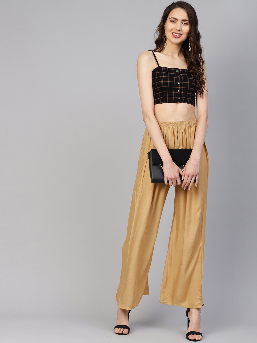 Jompers Women's Beige Straight Elasticated Palazzo - Distacart