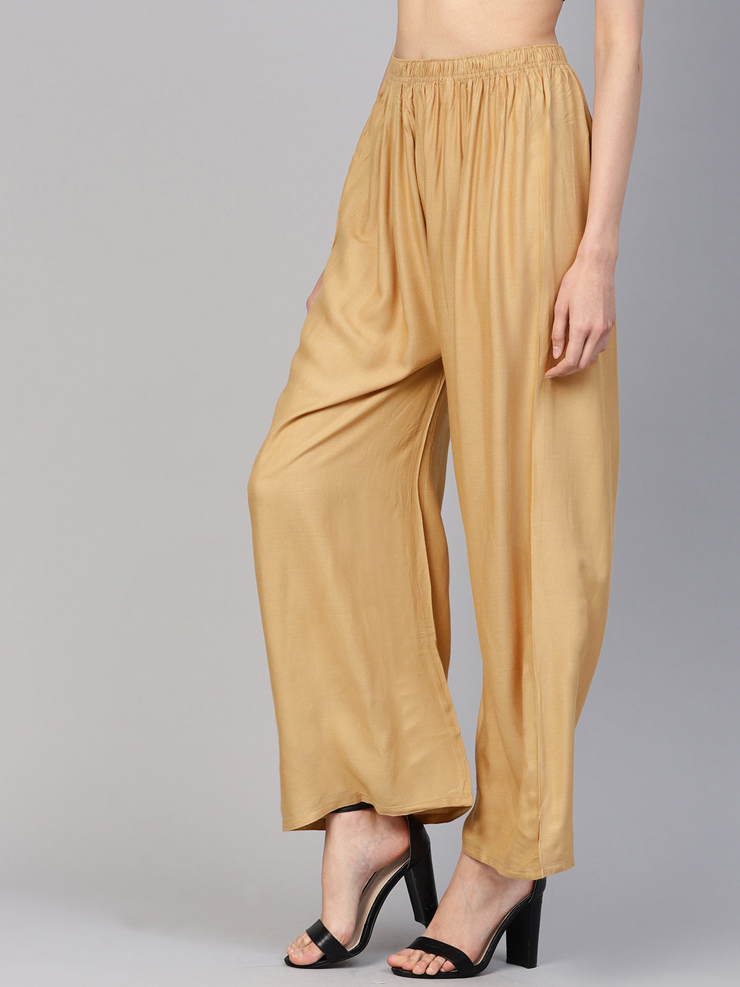 Jompers Women's Beige Straight Elasticated Palazzo - Distacart