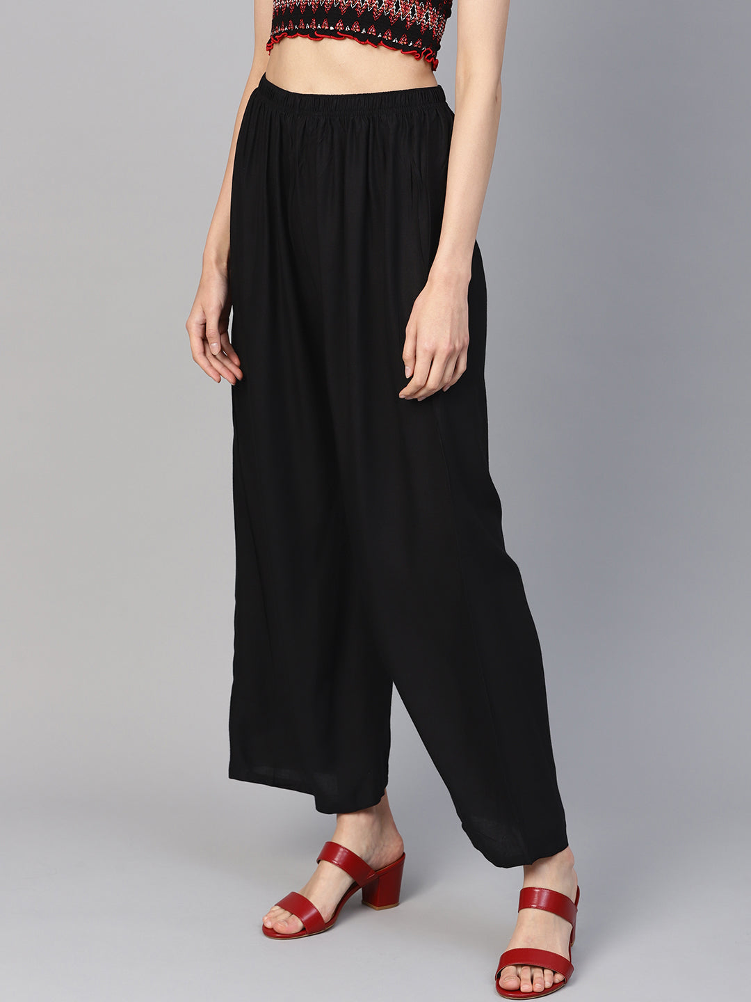 Jompers Women's Black Straight Elasticated Palazzo - Distacart