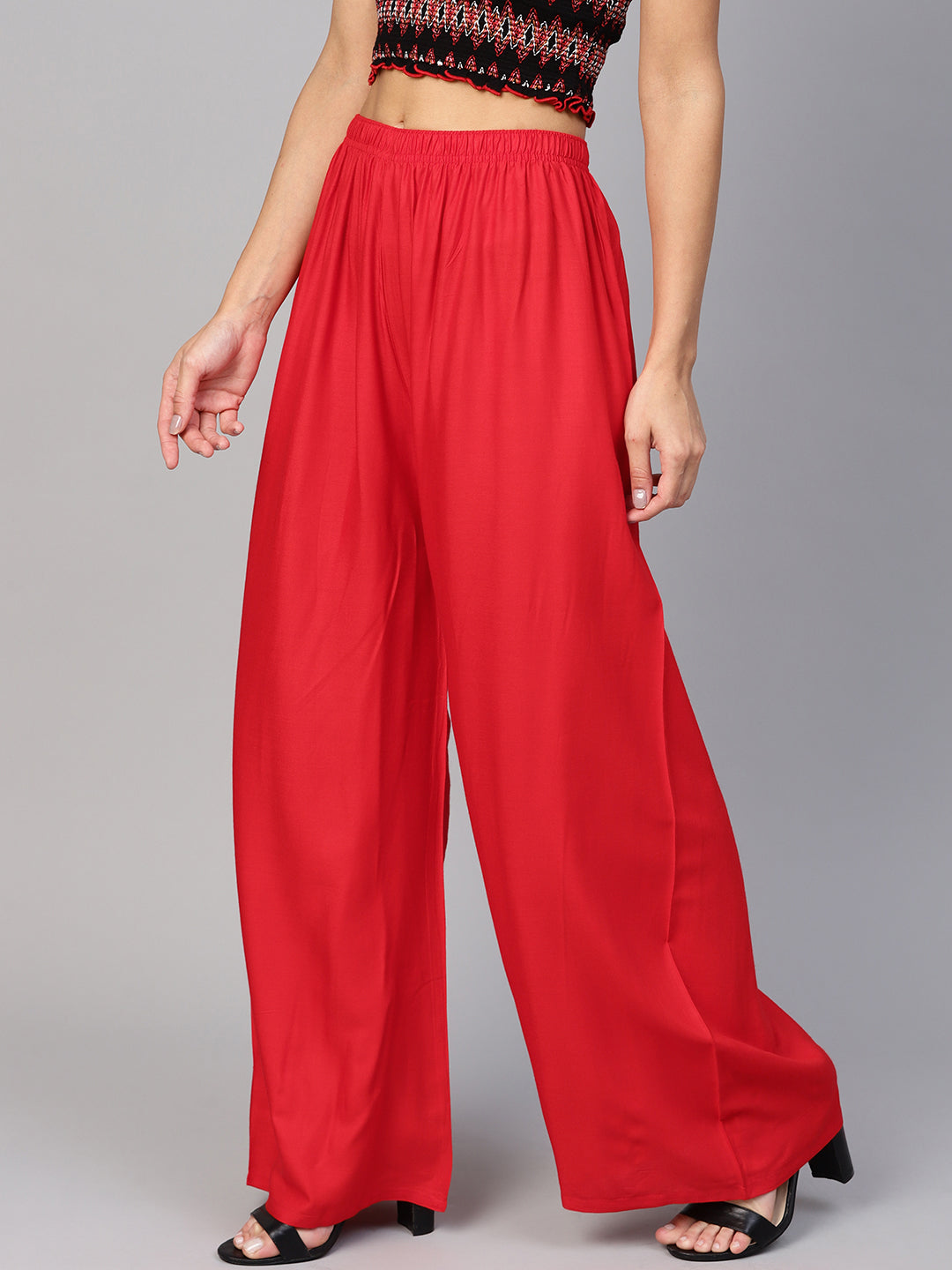 Jompers Women's Red Straight Elasticated Palazzo - Distacart